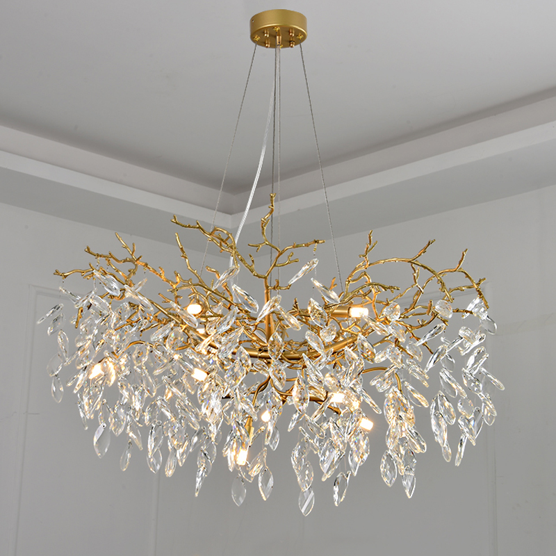 Cleo Branch Crystal Chandelier Light , Art Deco Brass Chandelier