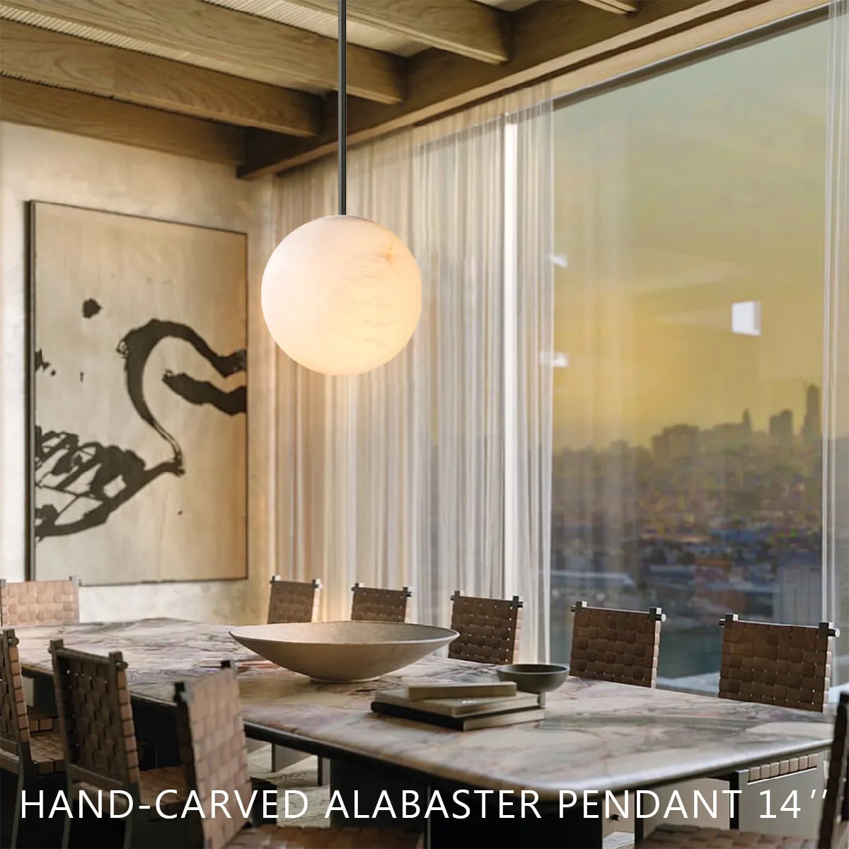 Alabaster Modern Ball Pendant Light, Elegant Island Pendant Light – J ...