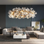 Branch Petal Crystal Brass Round Chandelier