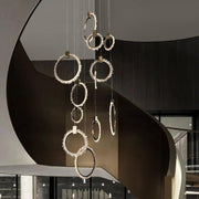 JC Primary Crystal Cluster 12 Rings Staircase Chandelier