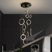 JC Primary Crystal Cluster 12 Rings Staircase Chandelier