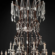 JC 19th C. Rococo Iron & Crystal Round Chandelier 101"