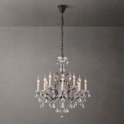 JC 19th C. Rococo Iron & Crystal Round Chandelier 28"