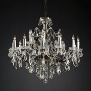 JC 19th C. Rococo Iron & Crystal Round Chandelier 33"