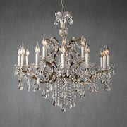 19th C. Romoco Iron & Crystal Round Chandelier 33"