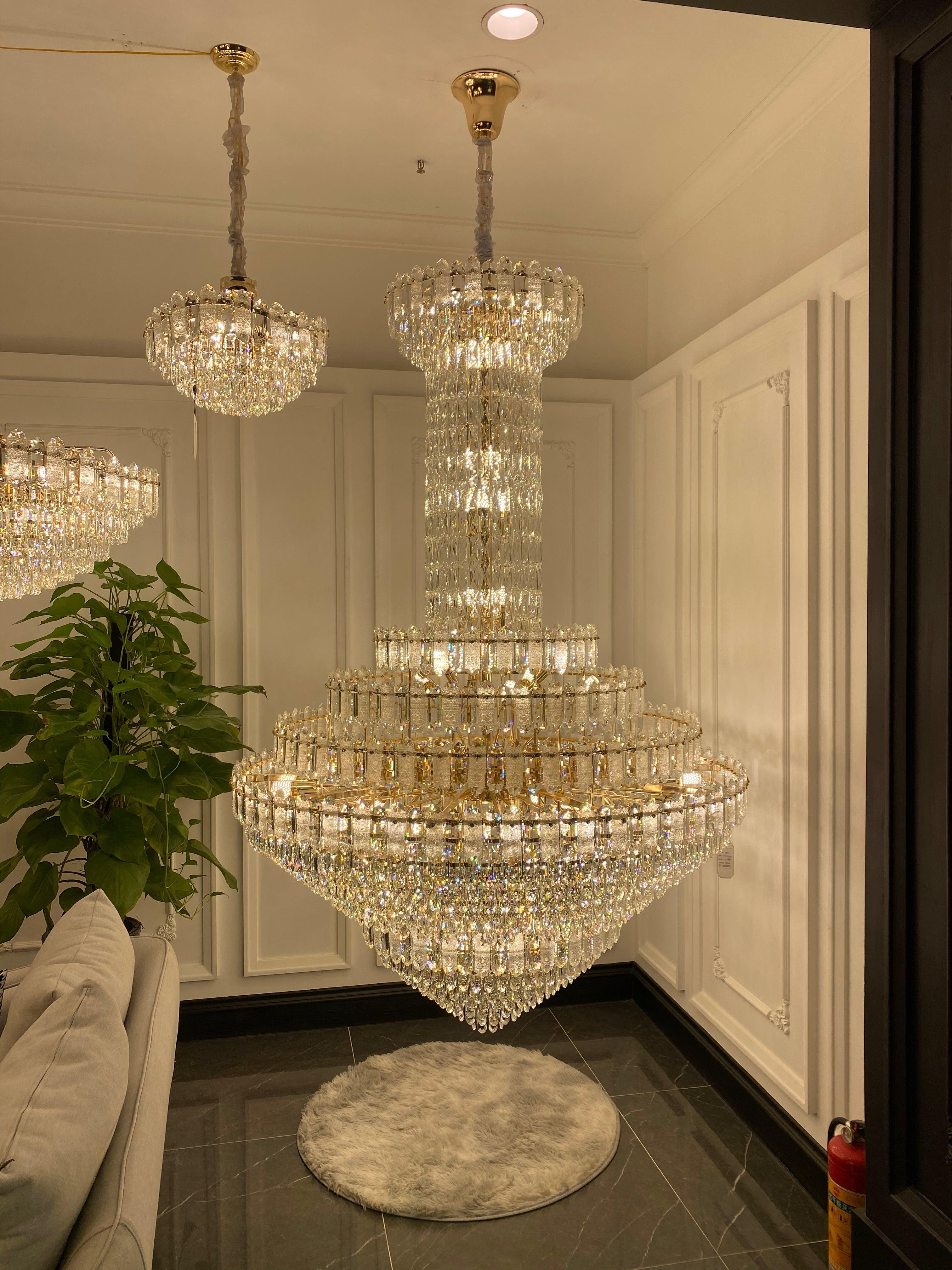 Luxury Extra Large Multi-tiered Funnel Clear Crystal Chandelier for Staircase/Foyer/Living Room