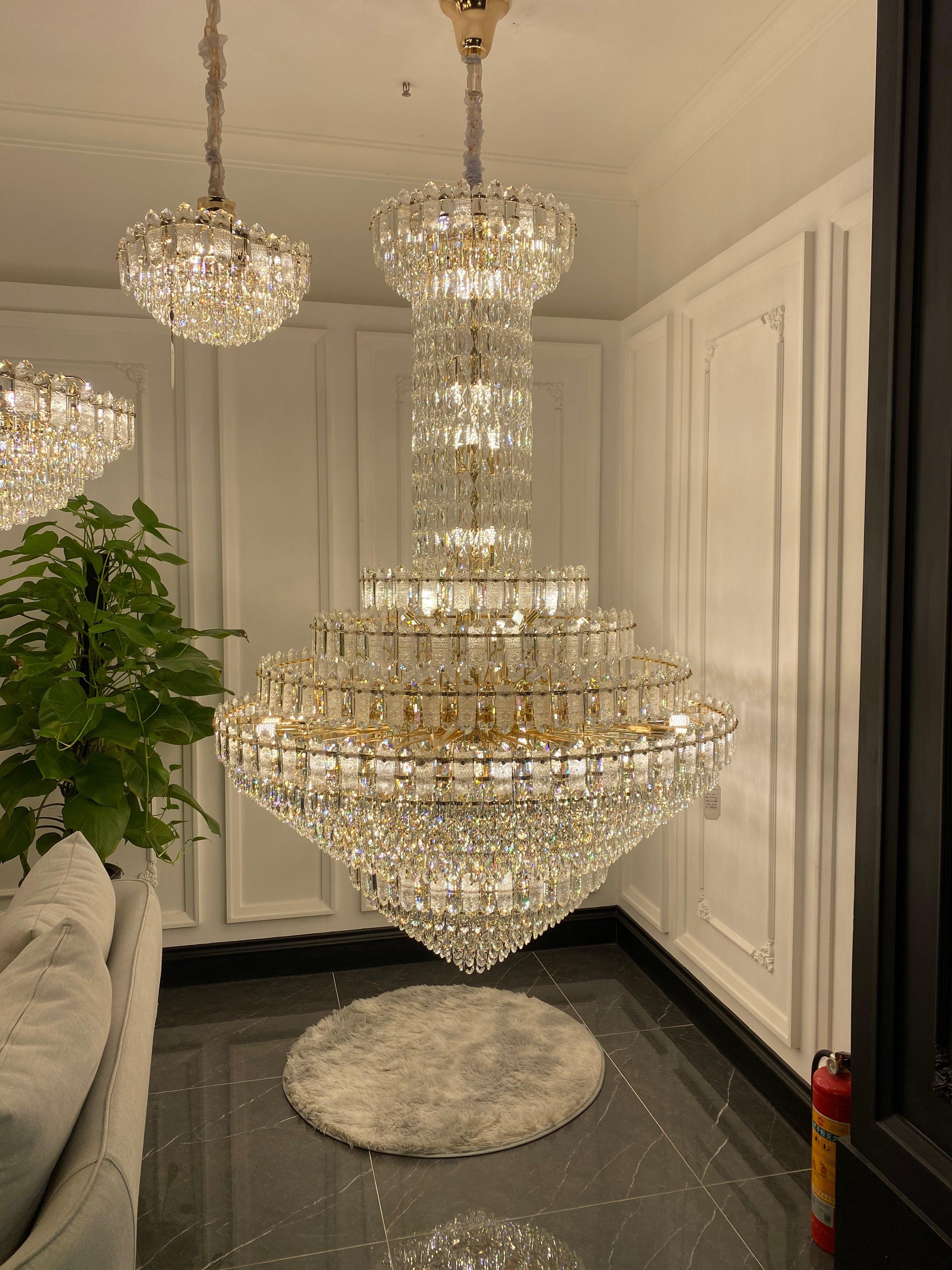 Luxury Extra Large Multi-tiered Funnel Clear Crystal Chandelier for Staircase/Foyer/Living Room
