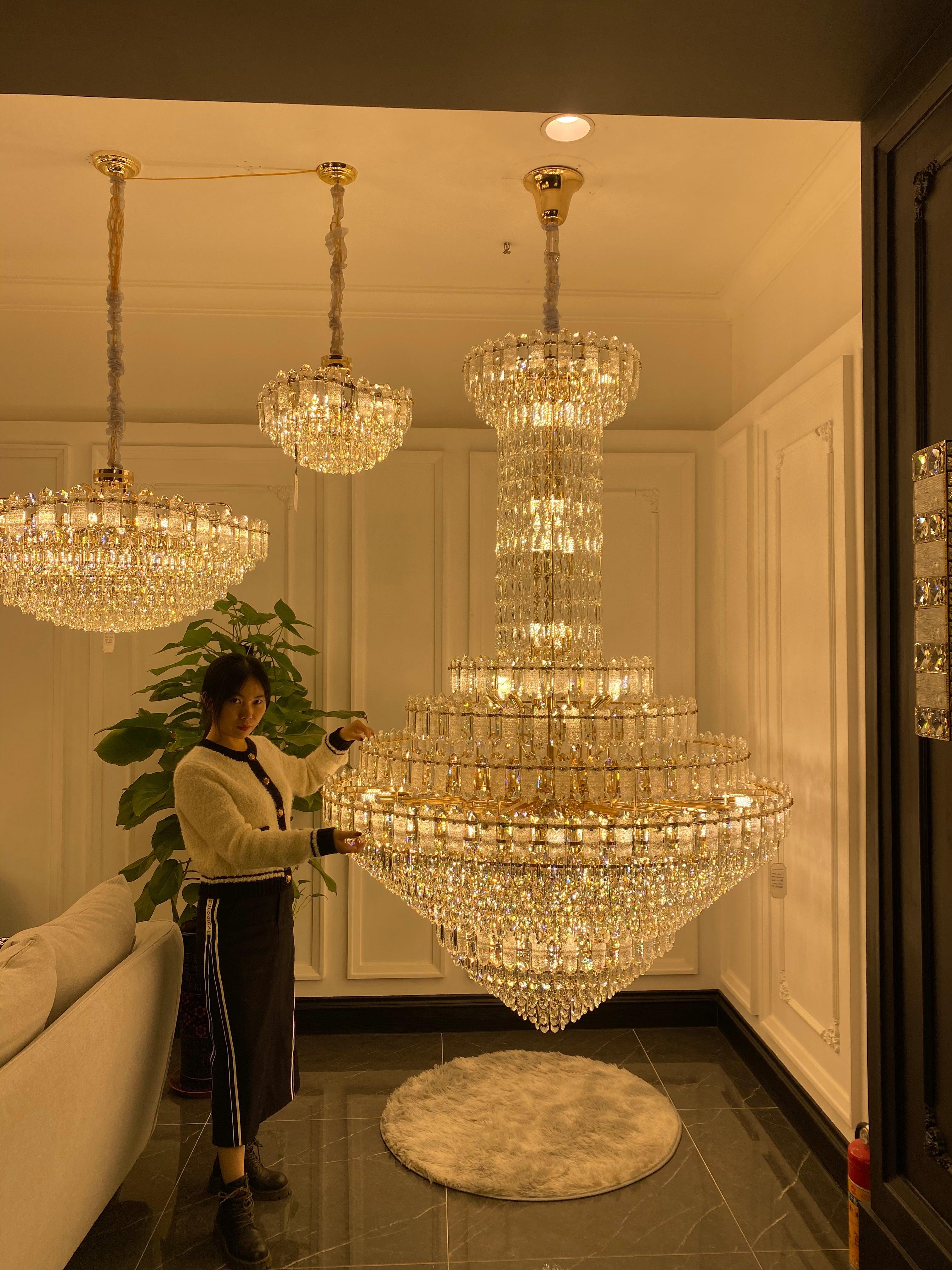 Luxury Extra Large Multi-tiered Funnel Clear Crystal Chandelier for Staircase/Foyer/Living Room
