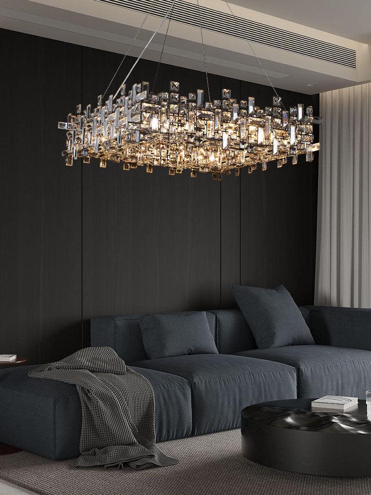 Extra Large Art Irregular Block Collection Crystal Pendant Chandelier Suit for Living/Dining Room