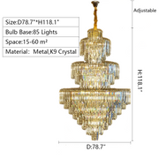 3 Layers 118.1inch Extra Large Living Room Chandelier Luxury Foyer Entryway Crystal Light Fixture Staircase Lighting