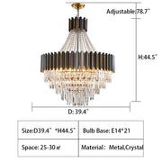 JC Aniston Luxury Black Crystal Chandelier for Foyer and Hallway