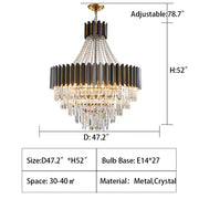 JC Aniston Luxury Black Crystal Chandelier for Foyer and Hallway