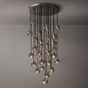 JC Seaver Crystal Round Cluster Staircase Chandelier 30"