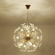 Golden Faceted Crystal Petal Dandelion Chandelier 24"