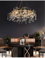 JC Arcadia Branch Round  Long Tear Crystal  Chandelier