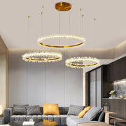 JC Helena 3 Size Ring Crystal Golden Round Chandelier