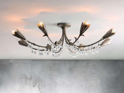 Gothic Viticcio Leaf Flushmount 8-Light – Silver