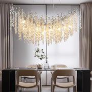 47in Rectangular Chandeliers for Dining Room, Silver Ceiling Pendant