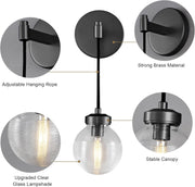 Black Globe Wall Sconce,Wall Sconce Lighting with Adjustable Cord