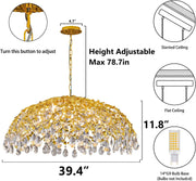 Modern Crystal Chandelier, Gold Ceiling Pendant Flower Hanging Lighting 39.4"