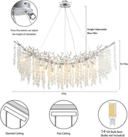 47in Rectangular Chandeliers for Dining Room, Silver Ceiling Pendant