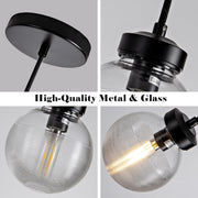 Black Pendant Lights Kitchen Island, Modern Globe Clear Glass Hanging Pendant Light