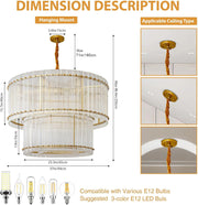 Gold Modern Chandelier, 2-Tier Round 37" Chandelier, Drum Pendant Lighting, Adjustable Chandelier