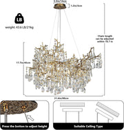 Crystal Chandelier for Dining Room, 31.5" Modern Gold Tree Branch Chandelier