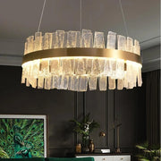 JC Flake Crystal Round Golden Lamp Body Modern Chandelier