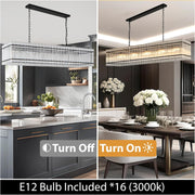 Black Chandeliers for Dining Room,55¡®¡¯Kitchen Island Lighting, Rectangular Water Ripple Glass Chandeliers