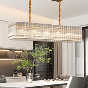 Gold Chandeliers for Dining Room,55¡®¡¯Kitchen Island Lighting, Rectangular Water Ripple Glass Chandeliers