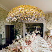 Modern Crystal Chandelier, Gold Ceiling Pendant Flower Hanging Lighting 39.4"