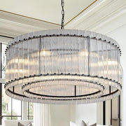 37'' Black Chandelier Fixture, Doule Layer Drum Pendant Lighting