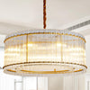 37'' Gold Chandelier Fixture, Doule Layer Drum Pendant Lighting