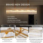 Gold Chandeliers for Dining Room,55¡®¡¯Kitchen Island Lighting, Rectangular Water Ripple Glass Chandeliers