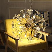 Golden Faceted Crystal Petal Dandelion Chandelier 24"