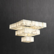 JC Alabaster Cube Foyer Staircase Long Chandelier