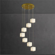 JC Alabaster Cube Foyer Staircase Long Chandelier