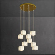 JC Alabaster Cube Foyer Staircase Long Chandelier