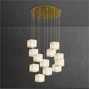 JC Alabaster Cube Foyer Staircase Long Chandelier