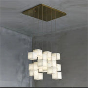 JC Alabaster Cube Foyer Staircase Long Chandelier