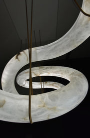 JC Alabaster Unique Curved Long Linear Chandelier