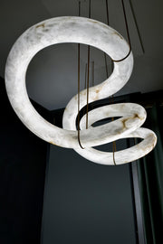 JC Alabaster Unique Curved Long Linear Chandelier