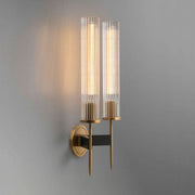 JC Double Head Industrial Wind K9 Crystal Shade Candlestick Wall Sconce, Brass