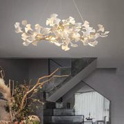 Ceramic Gingko Linear Branch Chandelier - jchandelier