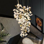 JC Ginkgo Cascading A Branch Chandelier in Staircase