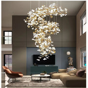 JC Ginkgo Cascading B (Spiral) Branch Chandelier