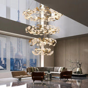 JC Ginkgo Rings Linear Branch Chandelier