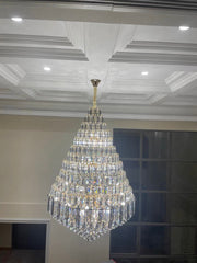 JC Luxury Multi-tiered Honeycomb Crystal Chandelier for High-ceiling