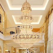 JC Aniston Luxury Gold Crystal Chandelier for High-Ceiling Living Rooms and Foyers